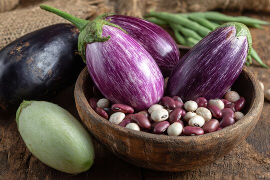 Garden Fresh Purple Eggplant and Valor Beans for Traditional Gujarati Surti Undhiyu Recipe