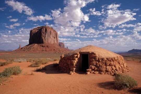 Historical Navajo Hogan Amidst the Monument Valley Landscape in Arizona and Utah