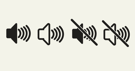 Speaker icon with various volume states including mute, low volume, and high volume, suitable for media and app UIs.
