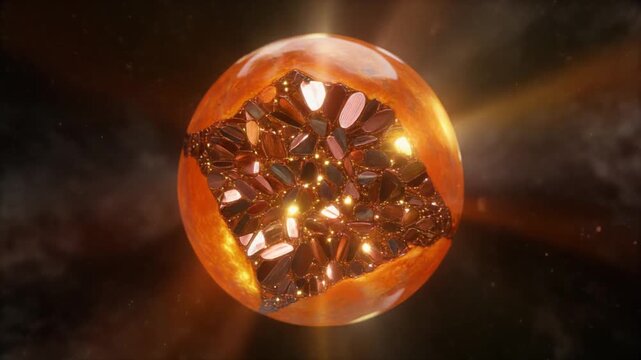Luminous Sunstone Orb with Crystal Core in Cosmic Space