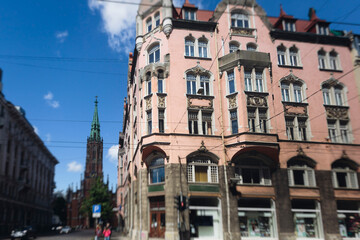 Obraz premium Riga Old Town view, Latvia, streets of Vecriga historical center with Town Hall square, House Of The Black Heads, Cathedral and church, travel to Latvia and Baltic States, summer day with a blue sky