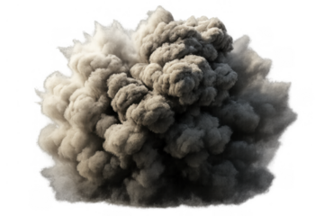 Large explosive cloud creating thick dark smoke and dust, symbolizing power, disaster, environmental impact, and sudden force