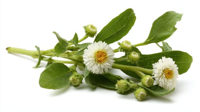 Bhringraj: Ancient Herbal Remedy from Asia - Eclipta Alba (False Daisy) on White Background for Alternative Medicine Enthusiasts