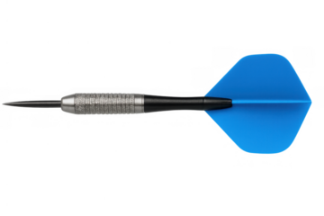 Dart with blue flights on transparent background, symbolizing accuracy, aiming, and success in sport and business goals