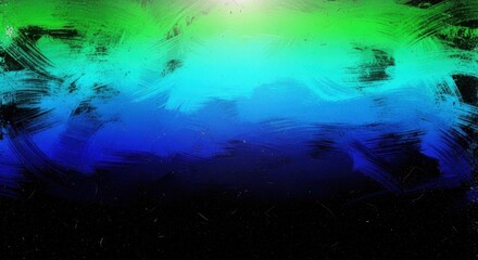 Abstract gradient background with brush strokes of green, cyan, blue and black hues creating an