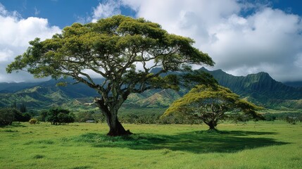 Koa Trees Flourishing in Verdant Farmland of Kauai, Hawaii: A Unique Endemic Population from the Pacific Island