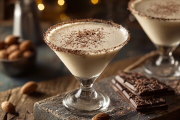Chilled Brandy Alexander Cocktail: A Refreshing Blend of Boozy Bliss with Rich Cocoa and Chocolate in a Stylish Bar Setting