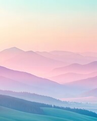 Fototapeta premium Layers of mountains bathed in soft pastel colors at sunrise create a serene vista