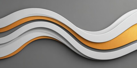 Wave made of white and gold stripes. The stripes are in a wavy pattern. The wave is on a gray background