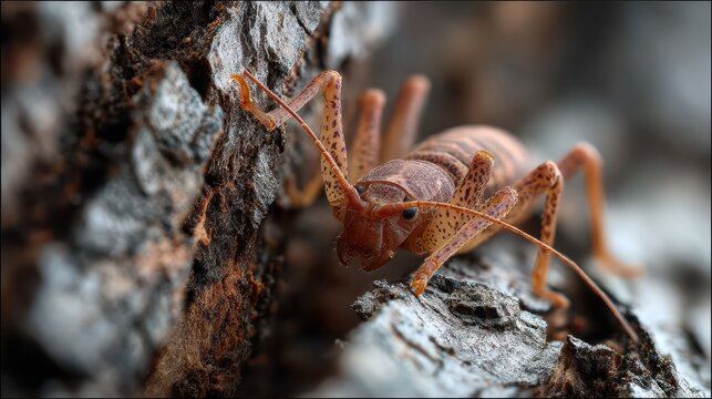 Intricate Solifugae: A Close-Up Exploration of Nature's Unique Brown Insect on Tree Texture