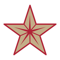 Golden fivepointed star with red outline and inner details
