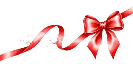 Elegant watercolor illustration of a bright red ribbon and bow on a white background
