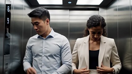Business Professionals in Elevator: Time, Conversation, and Anticipation