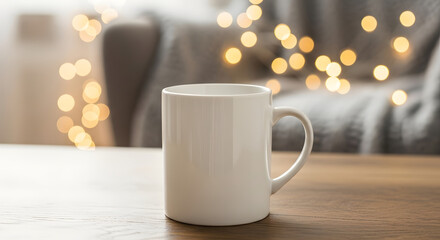 Cozy Holiday Mug Mockup Vector with Blurred Bokeh Lights Background and Copy Space generated ai