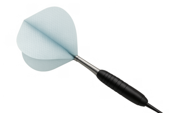 Dart with light blue flights and black shaft, symbolizing accuracy, sport, competition, game, aim, precision, bullseye, hobby, recreation