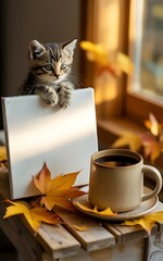 cat with cup of coffee