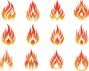 Flame decal. Fire abstract flames for race car or tattoo. Tribal flame hotrod car vinyl decals and motorcycle airbrush stencil. Burning element vector set