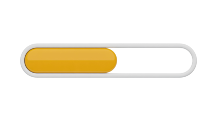 A glossy yellow-orange progress bar or loading indicator, partially filled within a white rounded rectangular frame, suggesting completion status. background removed