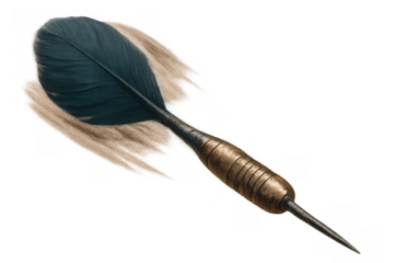 Vintage dart with feather flight featuring a distressed brass barrel, illustrating accuracy and competitive sport