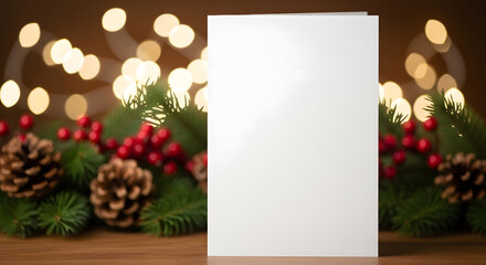 Holiday Greeting Card Mockup  with Festive Blurred Christmas Background generated ai
