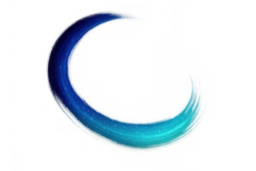 Abstract blue crescent light trail transforming from dark to light on transparent background