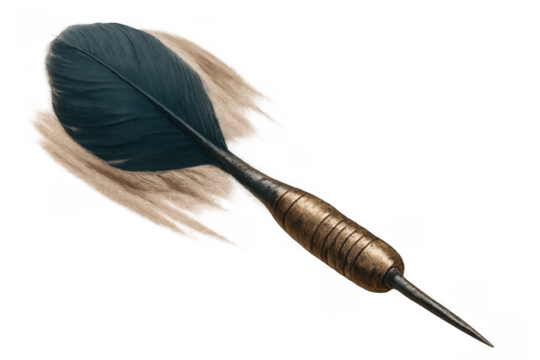 Vintage dart with feather flight featuring a distressed brass barrel, illustrating accuracy and competitive sport