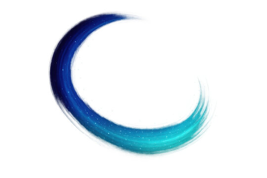Abstract blue crescent light trail transforming from dark to light on transparent background - Powered by Adobe