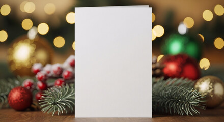 Holiday Greeting Card Mockup  with Festive Blurred Christmas Background generated ai