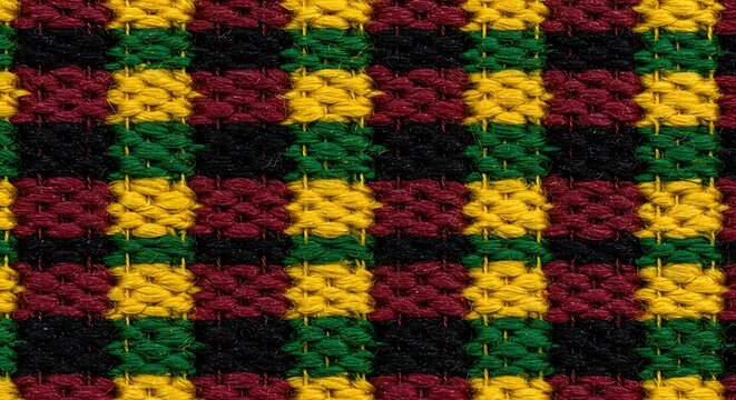 Colorful woven fabric texture in a checkerboard pattern background material