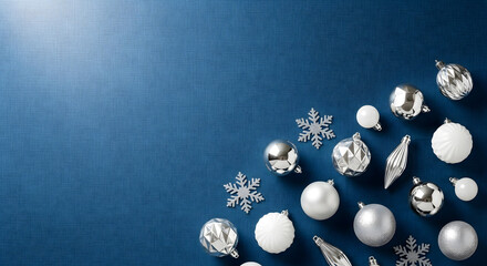 Minimalist Corporate Holiday Background with Silver & White Ornaments generated ai