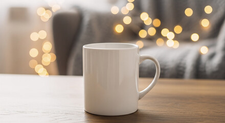Cozy Holiday Mug Mockup Vector with Blurred Bokeh Lights Background and Copy Space generated ai