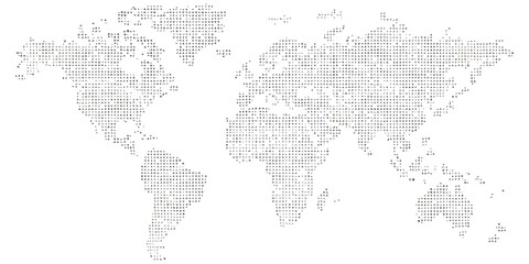Dotted world map with digital grid pattern representing global network data