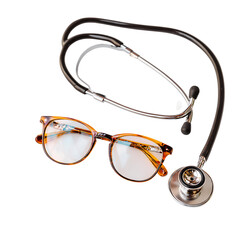 Stethoscope and glasses isolated on transparent background, medical equipment