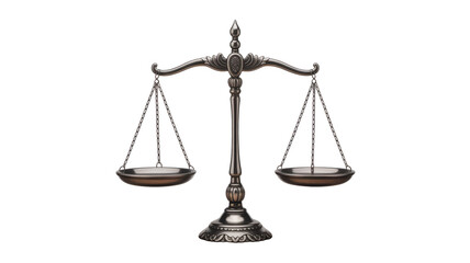 An ornate, antique-style bronze balance scale, perfectly balanced and empty, symbolizing justice, equality, and measurement on a clean background. background removed