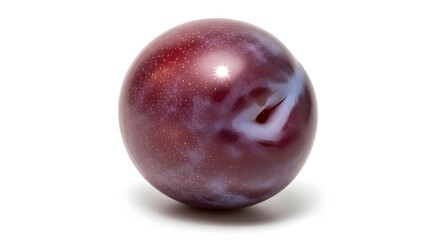 Fototapeta premium Single ripe plum fruit with purple skin and slight blue bloom isolated