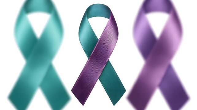 Teal and purple awareness ribbon symbolizing suicide prevention, domestic violence awareness, sexual assault support, mental health advocacy, strength, hope, and global awareness causes