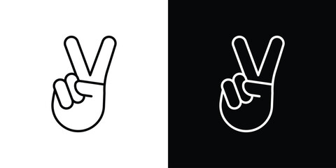 Obraz premium Hand peace icon. Line with editable stroke.