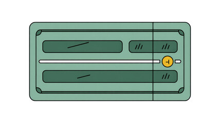 Obraz premium Minimalist UI slider/progress bar with two green segmented tracks and a yellow 'T' shaped control handle. Vector illustration. background removed