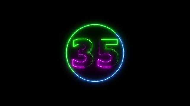Glowing neon colorful 40 seconds countdown animation with circular progress bar in pink and blue on black background. Timer for events, gaming, streaming, broadcast, and technology intro 4K video