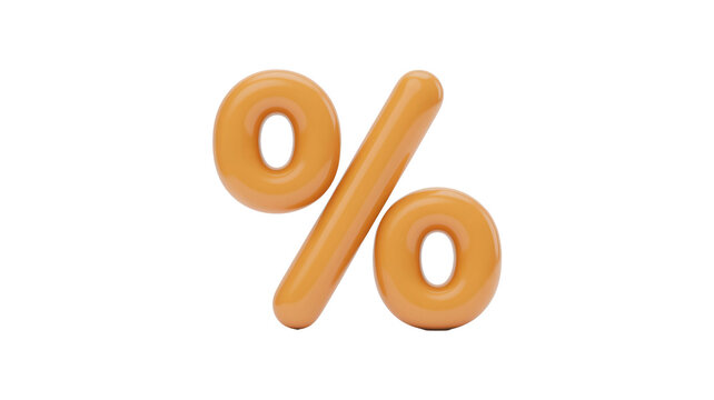 A glossy, inflated orange 3D percentage symbol prominently displayed on a solid dark transparent background, perfect for discounts or statistics. background removed