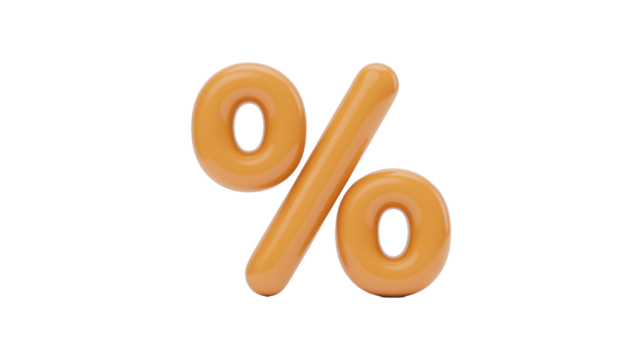 A glossy, inflated orange 3D percentage symbol prominently displayed on a solid dark transparent background, perfect for discounts or statistics. background removed