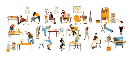 people doing stretching exercises in office