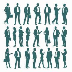 Silhouettes of diverse business professionals in various