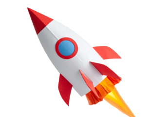  Paper Rocket in Mid-Launch, Side Angle, Transparent Background