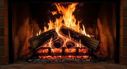Roaring fireplace with burning logs providing warmth and cozy ambiance