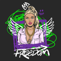 Stylish woman with grunge art