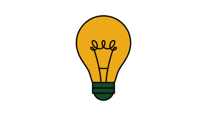 Obraz premium A bright yellow light bulb with a dark green base, featuring a black outline and filament, symbolizing ideas and innovation. background removed