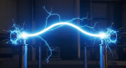 Electrifying Discharge Between Two Rusty Metal Poles, Symbolizing Power and Technological Innovation