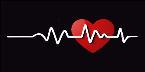 Red heart pulse line on ECG monitor symbol for medical cardiology and healthcare love