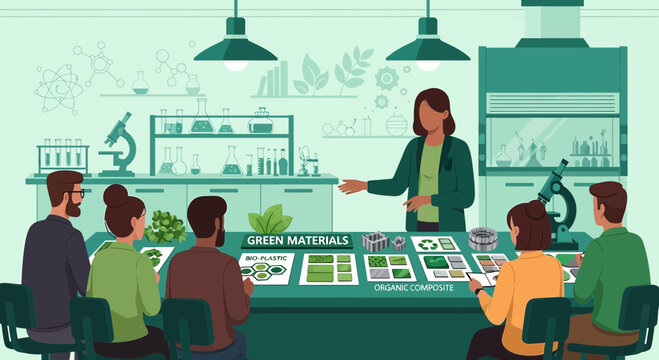 Scientists collaboratively analyze sustainable biomaterials for eco-friendly solutions in